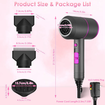 Hair Dryer Cool Warm Hot Wind With Diffuser Concentrato 1800W