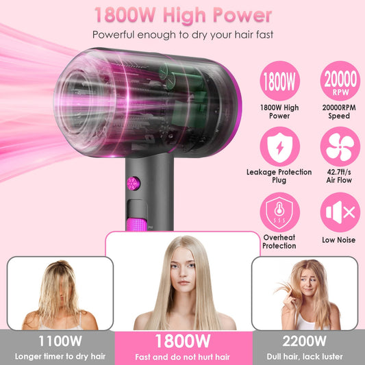 Hair Dryer Cool Warm Hot Wind With Diffuser Concentrato 1800W