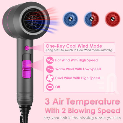Hair Dryer Cool Warm Hot Wind With Diffuser Concentrato 1800W